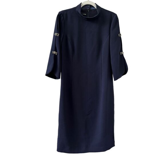 Teri Jon by Rickie Freeman Rhinestone Detail Shift Women’s Navy Dress Size 10 - Picture 1 of 7